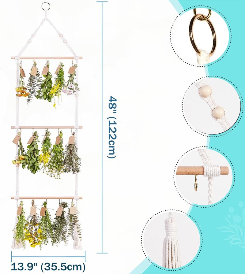 PROTITOUS 3Tier Herb Drying Rack Flower Drying with 25PCS Brown Gift Tags and 32ft Natural Jute Twine herb Dryer,Herb Drying Rack,Hanging Herb Dryer Rack, Ivory - Image 4